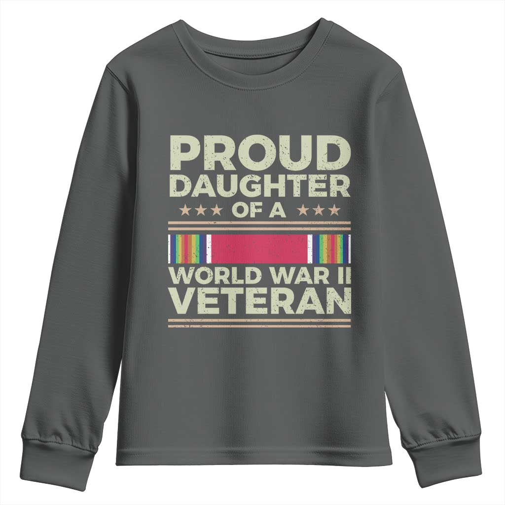 Proud Daughter Of A World War II Veteran Youth Sweatshirt US WWII Vet TS11 Dark Heather Print Your Wear