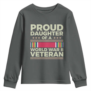 Proud Daughter Of A World War II Veteran Youth Sweatshirt US WWII Vet TS11 Dark Heather Print Your Wear