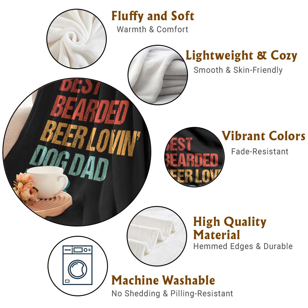 Best Bearded Beer Loving Dog Dad Ever Throw Blanket Pet Lover Father's Day