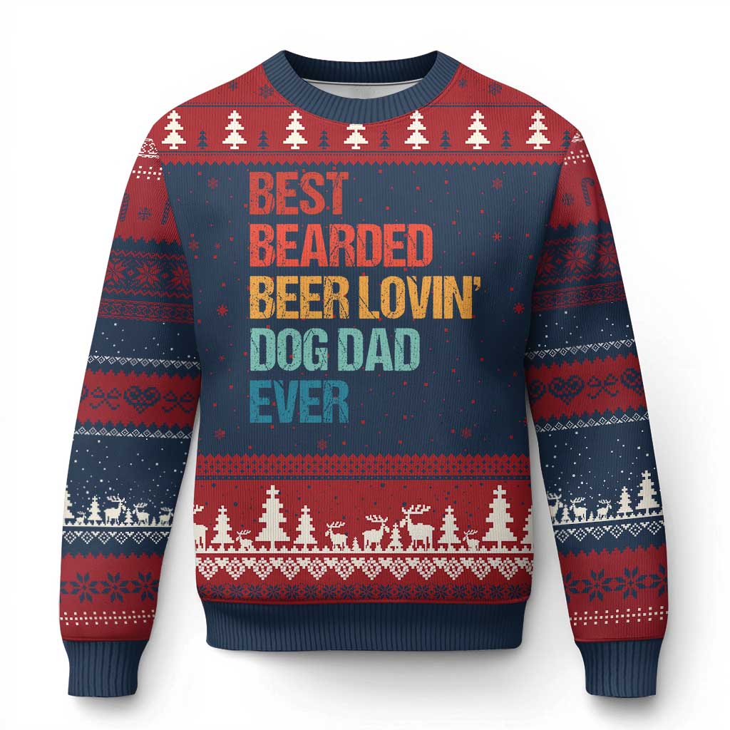Best Bearded Beer Loving Dog Dad Ever Ugly Christmas Sweater Pet Lover Father's Day TS11 Navy Red Print Your Wear