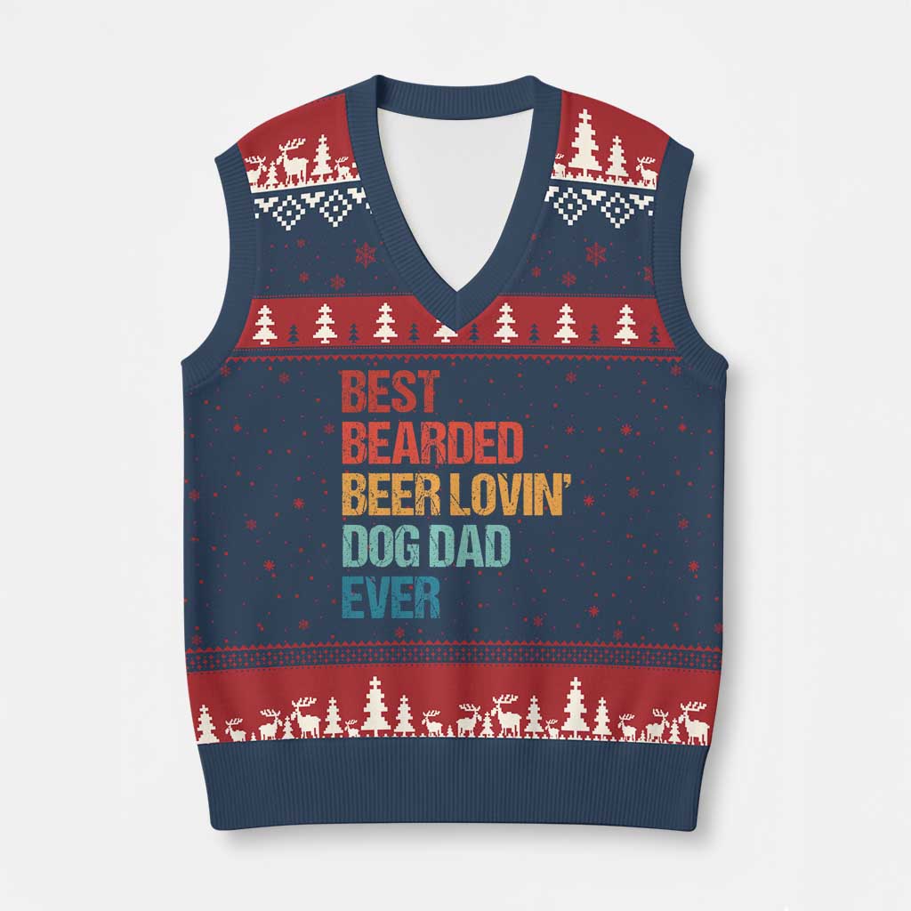 Best Bearded Beer Loving Dog Dad Ever V-Neck Knit Sweater Vest Pet Lover Father's Day TS11 Navy Red Print Your Wear