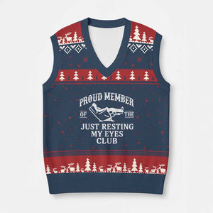 Proud Member Of The Just Resting My Eyes Club V-Neck Knit Sweater Vest Funny Dad Father's Day TS11 Navy Red Print Your Wear