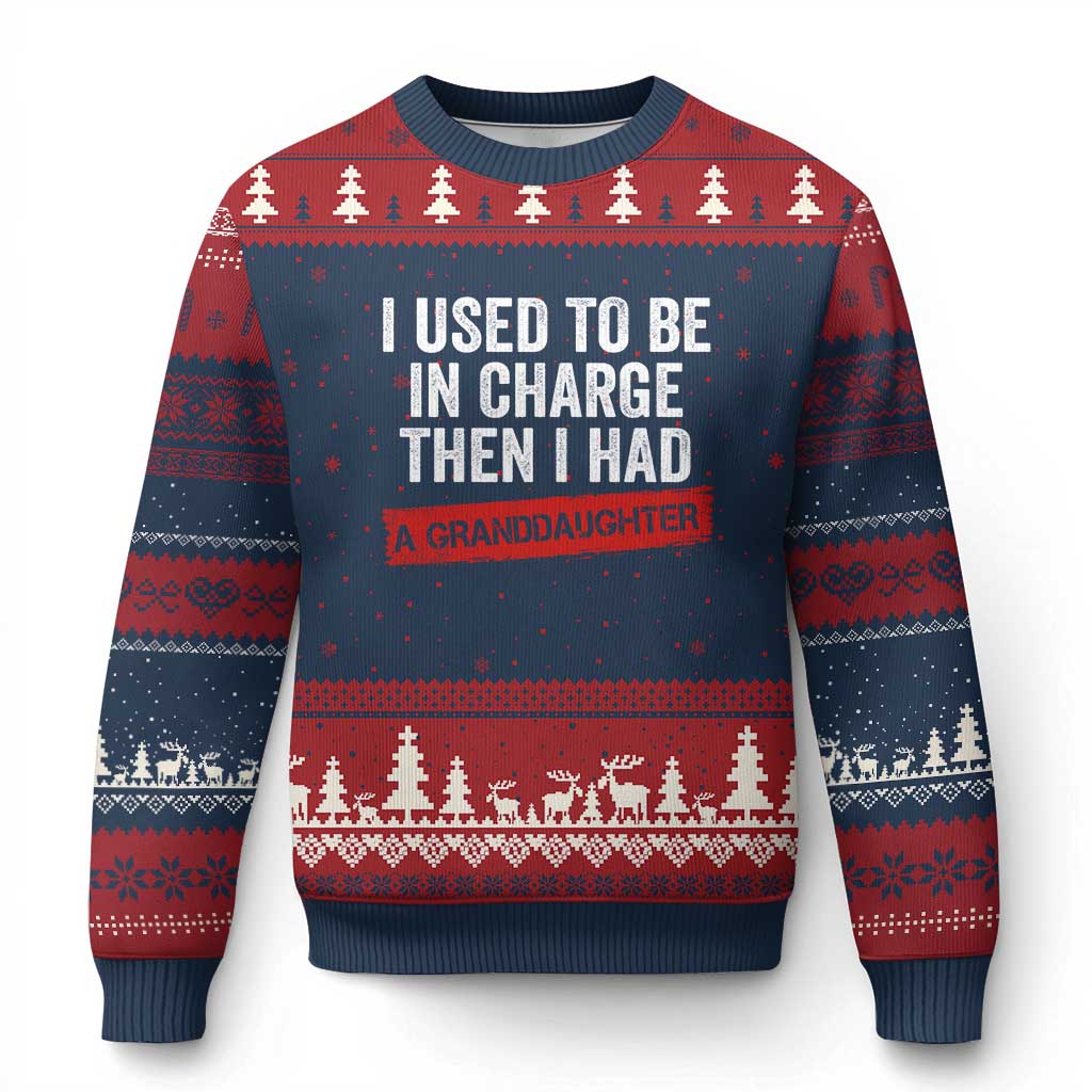 I Used To Be In Charge Then I Had A Granddaughter Ugly Christmas Sweater Funny Girl Grandpa Father's Day TS11 Navy Red Print Your Wear