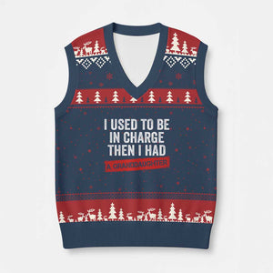 I Used To Be In Charge Then I Had A Granddaughter V-Neck Knit Sweater Vest Funny Girl Grandpa Father's Day TS11 Navy Red Print Your Wear