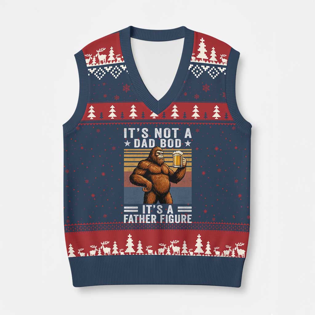 It Is Not A Dad Bod It Is A Father Figure V-Neck Knit Sweater Vest Funny Beer Bigfoot Dad Father's Day TS11 Navy Red Print Your Wear