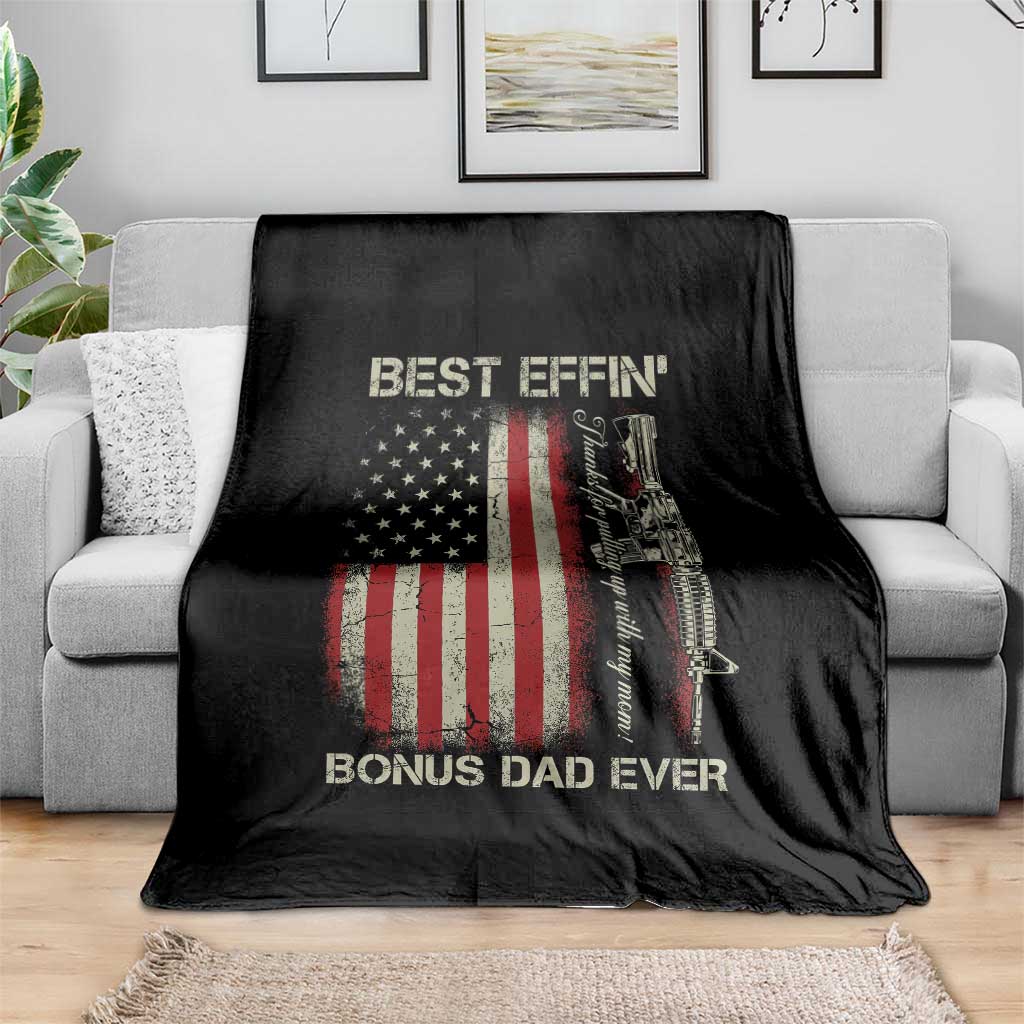 Best Effin Bonus Dad Ever Throw Blanket Step Dad Fathers Day Vintage American Flag TS11 Print Your Wear