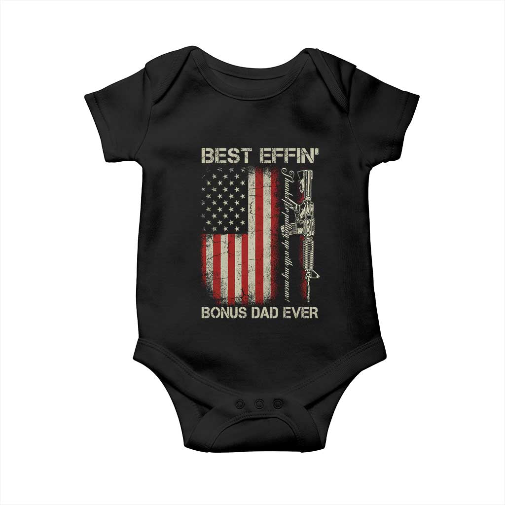 Best Effin Bonus Dad Ever Baby Onesie Step Dad Fathers Day Vintage American Flag TS11 Black Print Your Wear