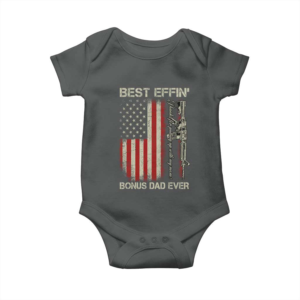 Best Effin Bonus Dad Ever Baby Onesie Step Dad Fathers Day Vintage American Flag TS11 Dark Heather Print Your Wear