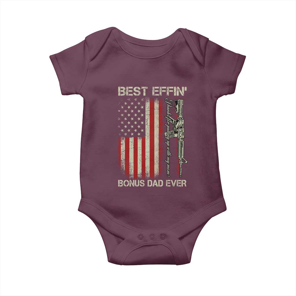 Best Effin Bonus Dad Ever Baby Onesie Step Dad Fathers Day Vintage American Flag TS11 Maroon Print Your Wear