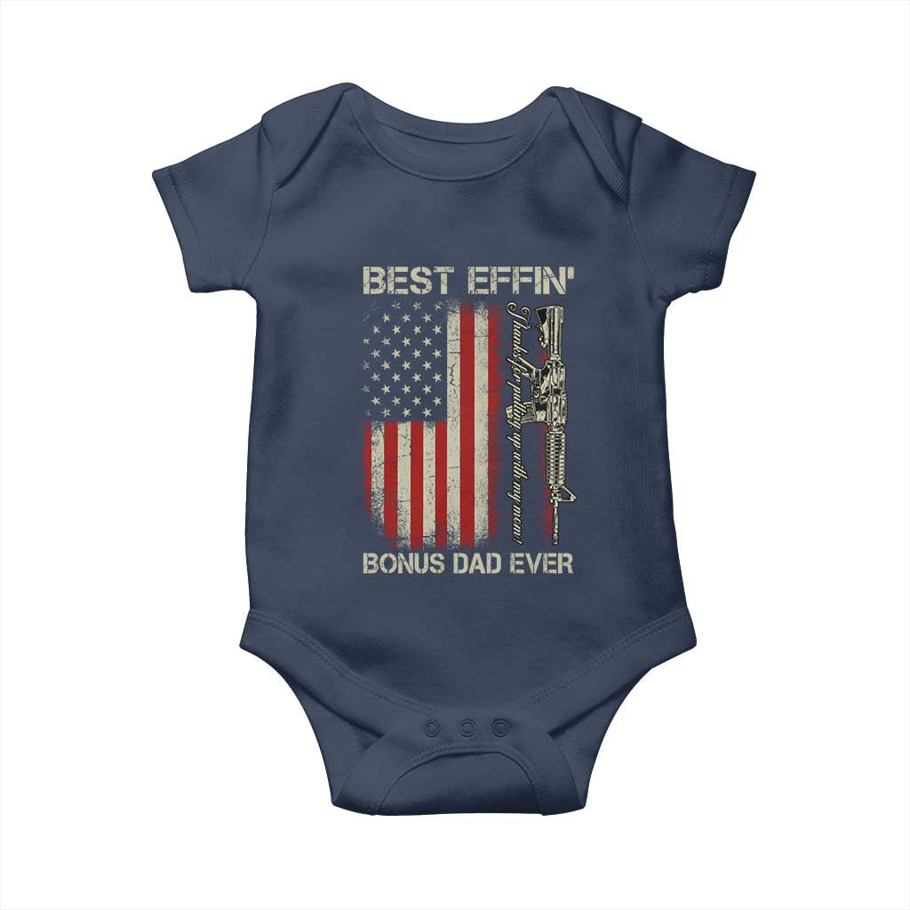 Best Effin Bonus Dad Ever Baby Onesie Step Dad Fathers Day Vintage American Flag TS11 Navy Print Your Wear