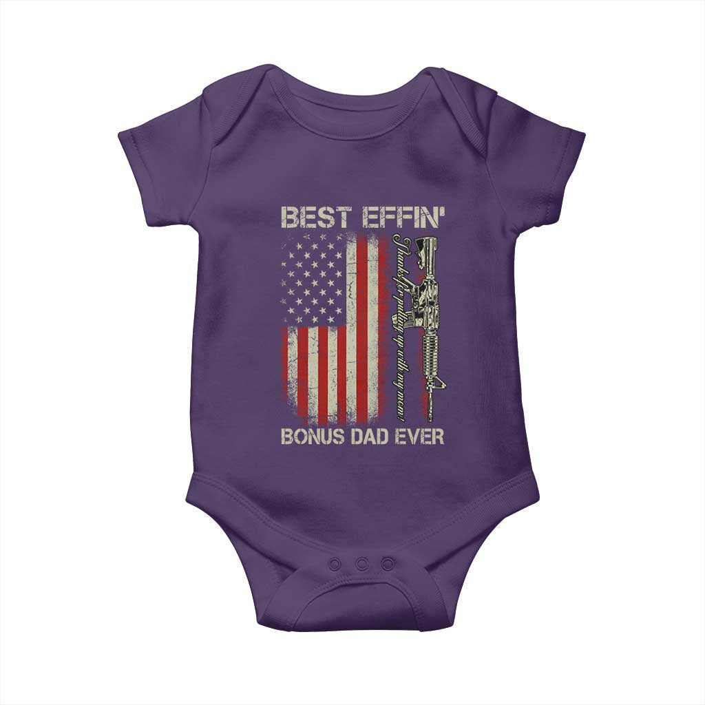 Best Effin Bonus Dad Ever Baby Onesie Step Dad Fathers Day Vintage American Flag TS11 Purple Print Your Wear
