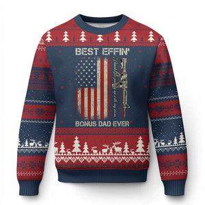Best Effin Bonus Dad Ever Ugly Christmas Sweater Step Dad Fathers Day Vintage American Flag TS11 Navy Red Print Your Wear