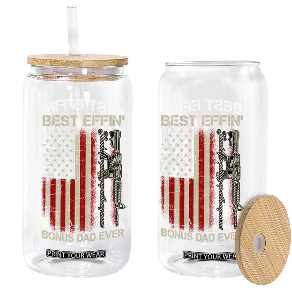 Best Effin Bonus Dad Ever Glass Can Step Dad Fathers Day Vintage American Flag TS11 Print Your Wear