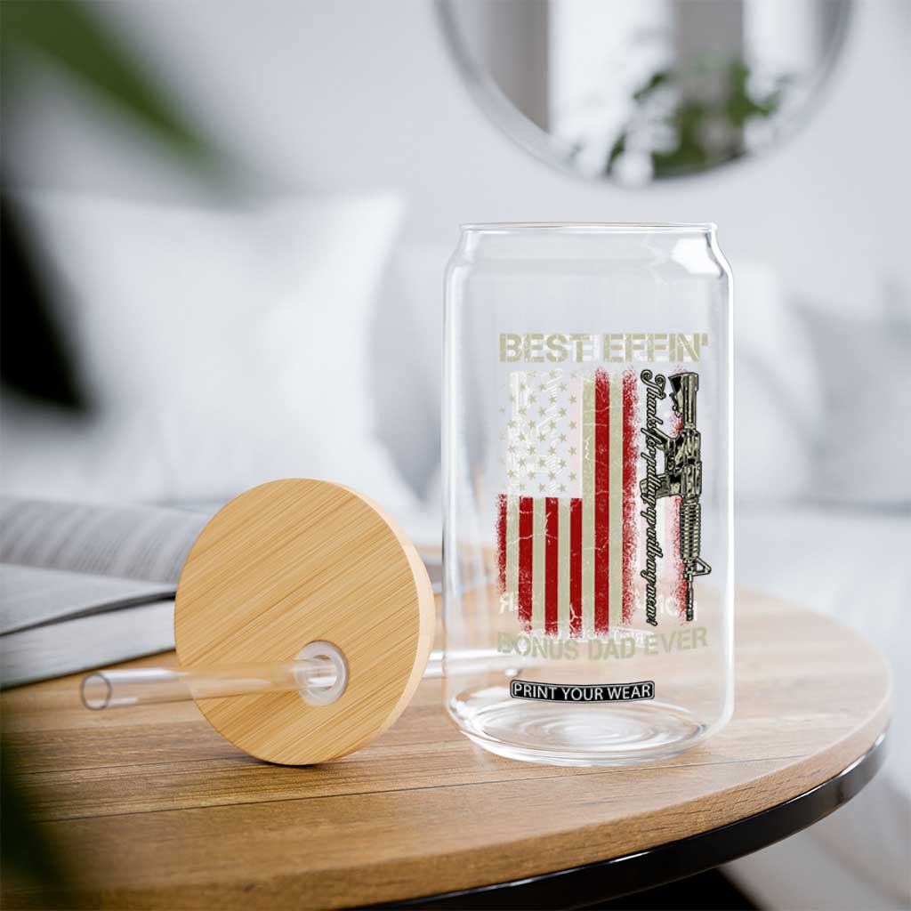 Best Effin Bonus Dad Ever Glass Can Step Dad Fathers Day Vintage American Flag TS11 Print Your Wear