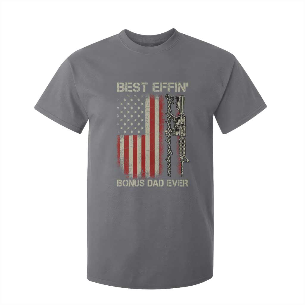 Best Effin Bonus Dad Ever T Shirt For Kid Step Dad Fathers Day Vintage American Flag TS11 Charcoal Print Your Wear