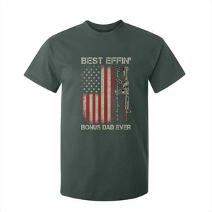 Best Effin Bonus Dad Ever T Shirt For Kid Step Dad Fathers Day Vintage American Flag TS11 Dark Forest Green Print Your Wear