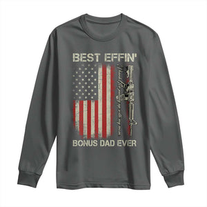 Best Effin Bonus Dad Ever Long Sleeve Shirt Step Dad Fathers Day Vintage American Flag TS11 Dark Heather Print Your Wear