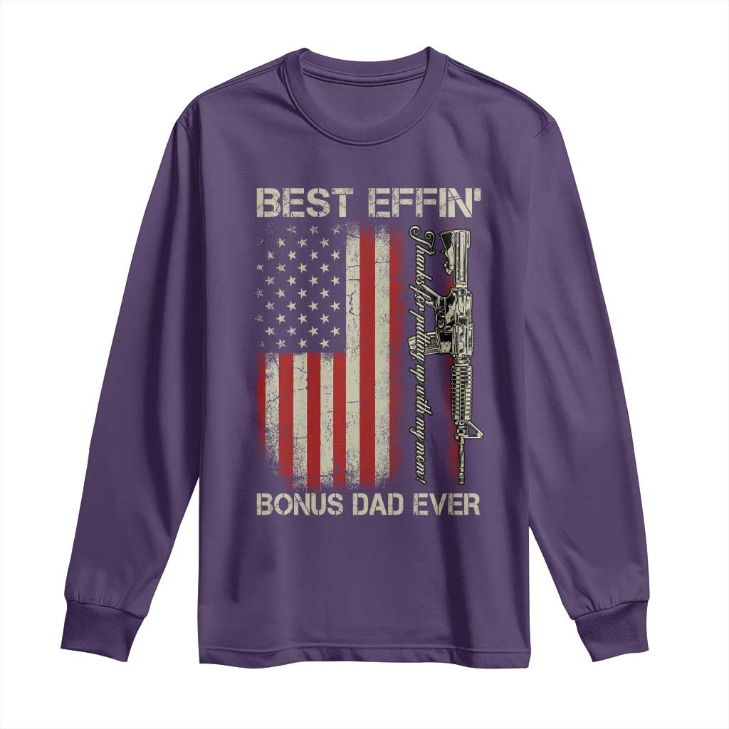 Best Effin Bonus Dad Ever Long Sleeve Shirt Step Dad Fathers Day Vintage American Flag TS11 Purple Print Your Wear