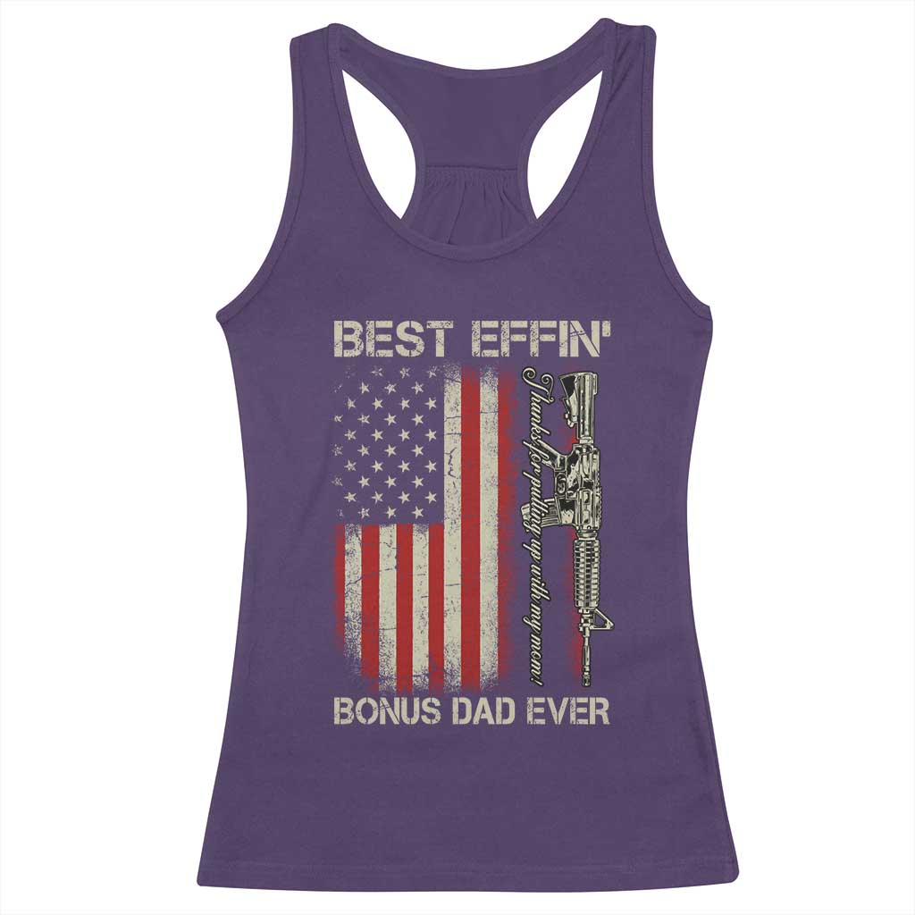 Best Effin Bonus Dad Ever Racerback Tank Top Step Dad Fathers Day Vintage American Flag TS11 Purple Print Your Wear