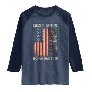 Best Effin Bonus Dad Ever Raglan Shirt Step Dad Fathers Day Vintage American Flag TS11 Heather Denim Navy Print Your Wear