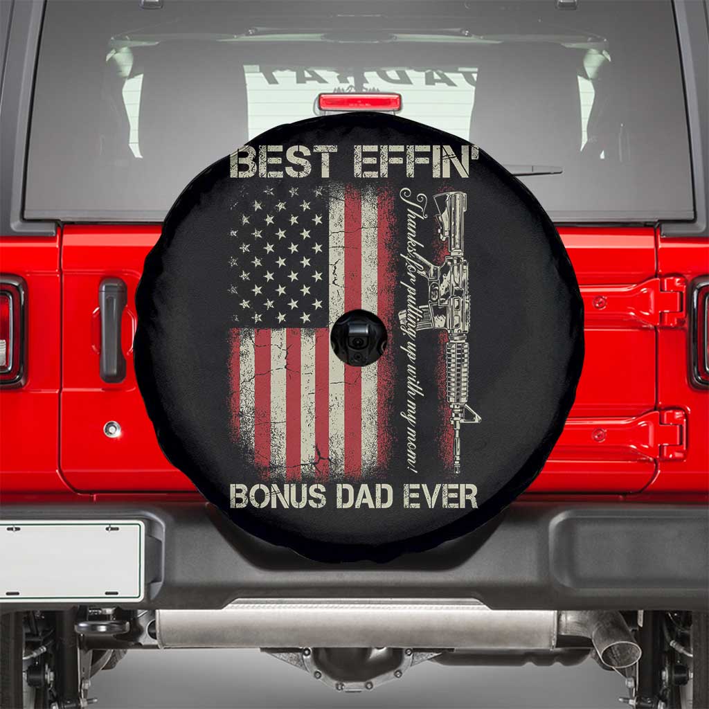 Best Effin Bonus Dad Ever Spare Tire Cover Step Dad Fathers Day Vintage American Flag TS11 Black Print Your Wear