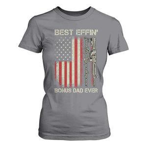Best Effin Bonus Dad Ever T Shirt For Women Step Dad Fathers Day Vintage American Flag TS11 Charcoal Print Your Wear