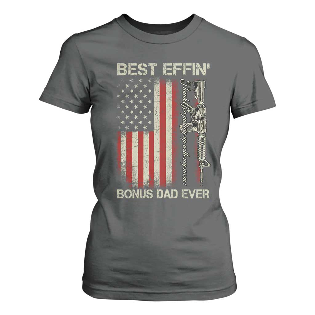 Best Effin Bonus Dad Ever T Shirt For Women Step Dad Fathers Day Vintage American Flag TS11 Dark Heather Print Your Wear