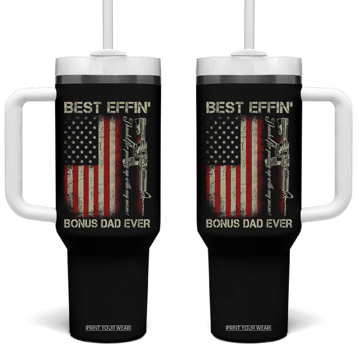 Best Effin Bonus Dad Ever Tumbler With Handle Step Dad Fathers Day Vintage American Flag TS11 One Size: 40 oz Black Print Your Wear
