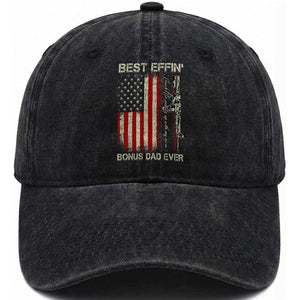 Best Effin Bonus Dad Ever Washed Cotton Baseball Cap Step Dad Fathers Day Vintage American Flag TS11 Print Your Wear