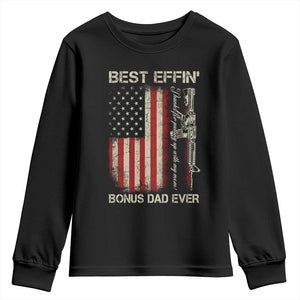 Best Effin Bonus Dad Ever Youth Sweatshirt Step Dad Fathers Day Vintage American Flag TS11 Black Print Your Wear