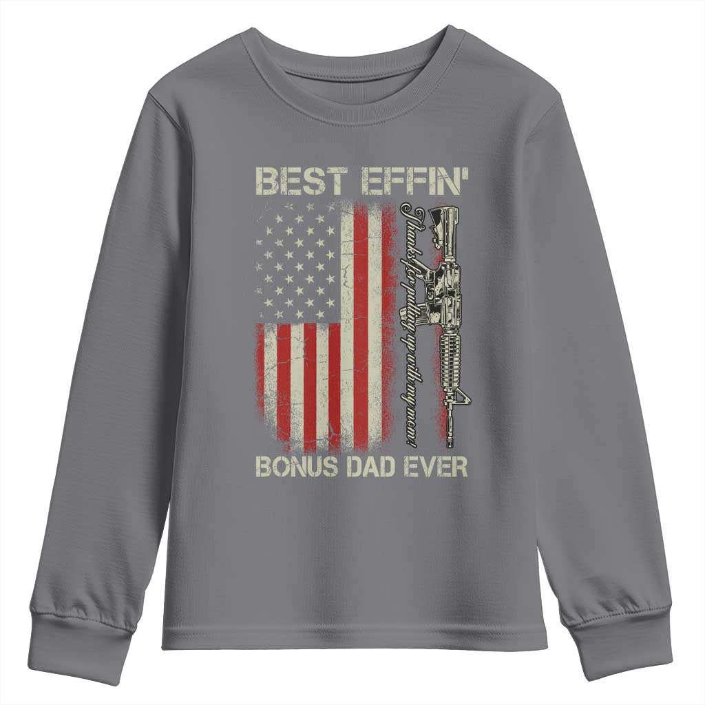 Best Effin Bonus Dad Ever Youth Sweatshirt Step Dad Fathers Day Vintage American Flag TS11 Charcoal Print Your Wear