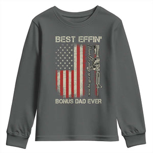 Best Effin Bonus Dad Ever Youth Sweatshirt Step Dad Fathers Day Vintage American Flag TS11 Dark Heather Print Your Wear