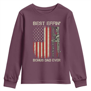 Best Effin Bonus Dad Ever Youth Sweatshirt Step Dad Fathers Day Vintage American Flag TS11 Maroon Print Your Wear