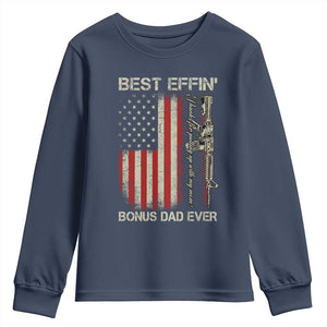 Best Effin Bonus Dad Ever Youth Sweatshirt Step Dad Fathers Day Vintage American Flag TS11 Navy Print Your Wear