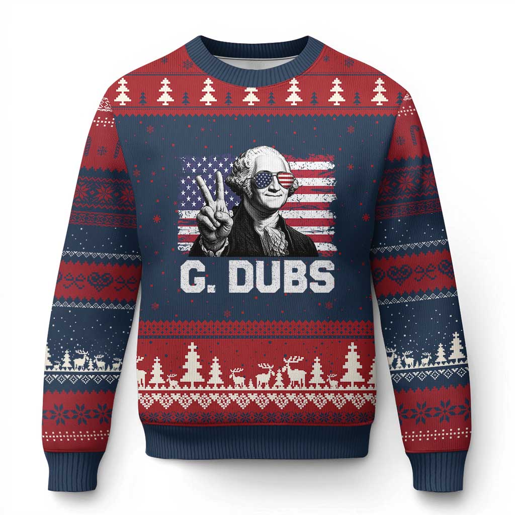 G Dubs George Washington Funny 4th Of July Ugly Christmas Sweater Vintage American Flag