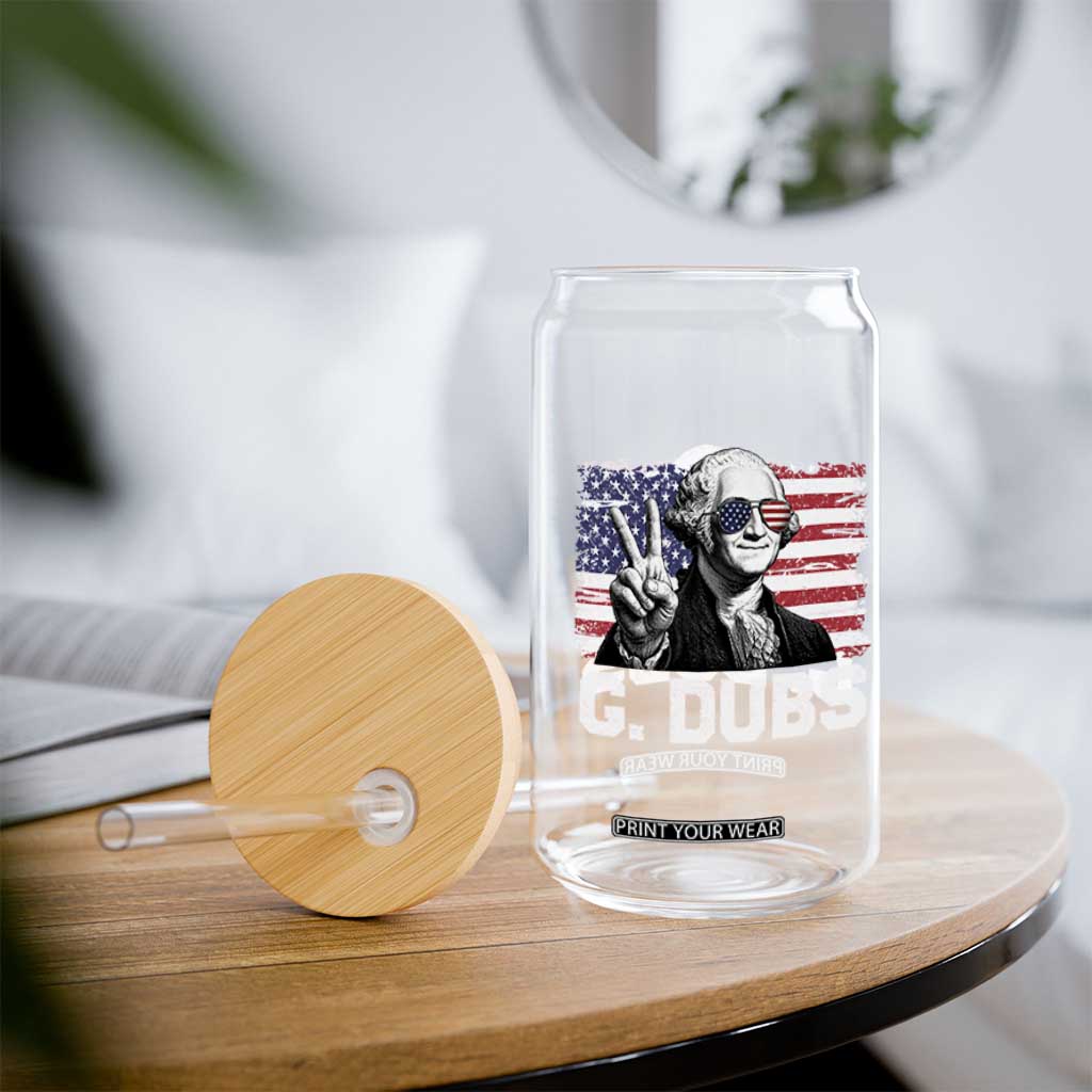 G Dubs George Washington Funny 4th Of July Glass Can Vintage American Flag
