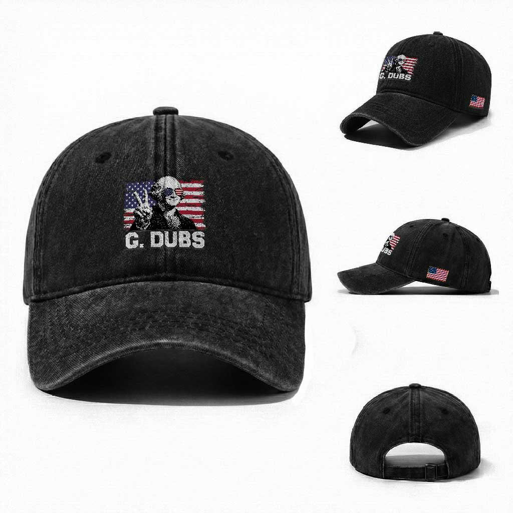 G Dubs George Washington Funny 4th Of July Washed Cotton Baseball Cap Vintage American Flag
