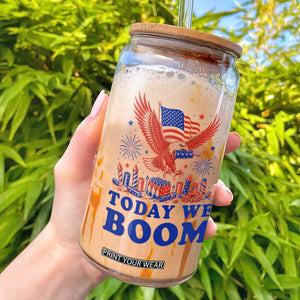 Today We Boom 4th of July Bald Eagle Fireworks Glass Can