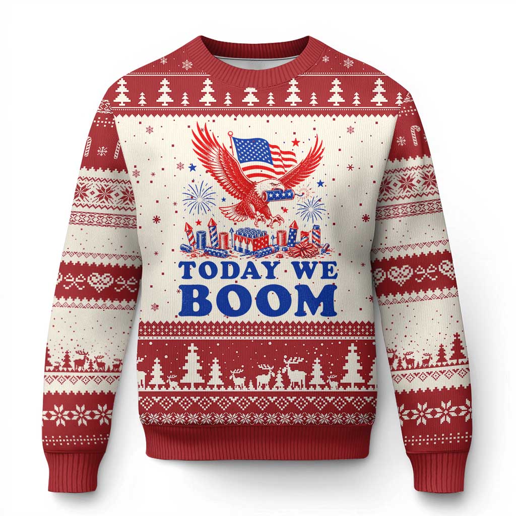 Today We Boom 4th of July Bald Eagle Fireworks Ugly Christmas Sweater