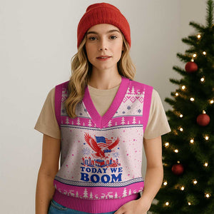 Today We Boom 4th of July Bald Eagle Fireworks V-Neck Knit Sweater Vest