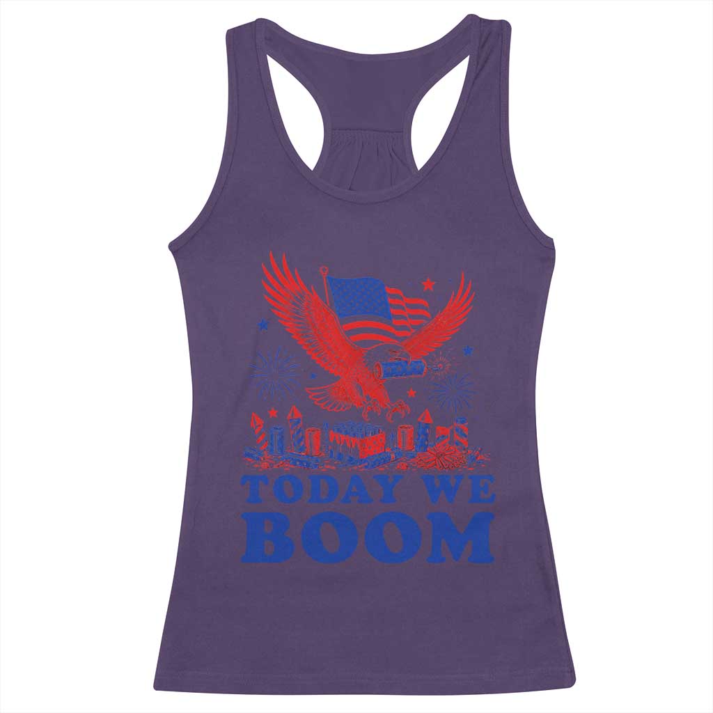 Today We Boom 4th of July Bald Eagle Fireworks Racerback Tank Top