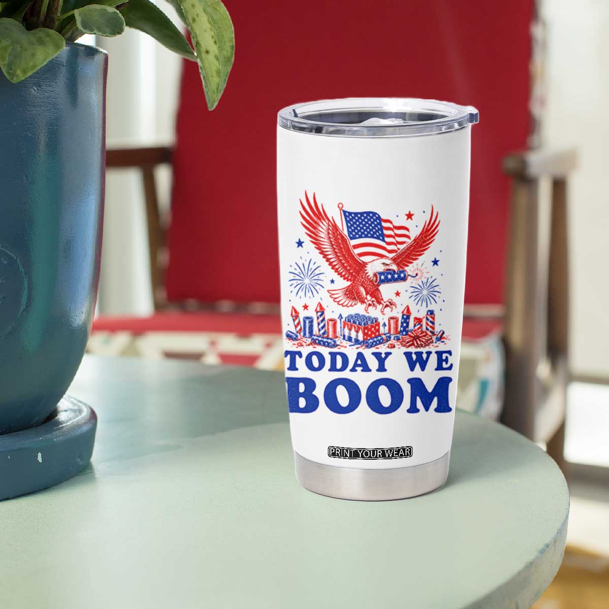 Today We Boom 4th of July Bald Eagle Fireworks Tumbler Cup