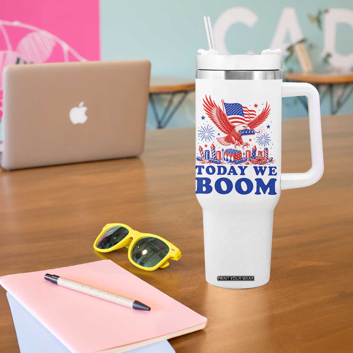 Today We Boom 4th of July Bald Eagle Fireworks Tumbler With Handle