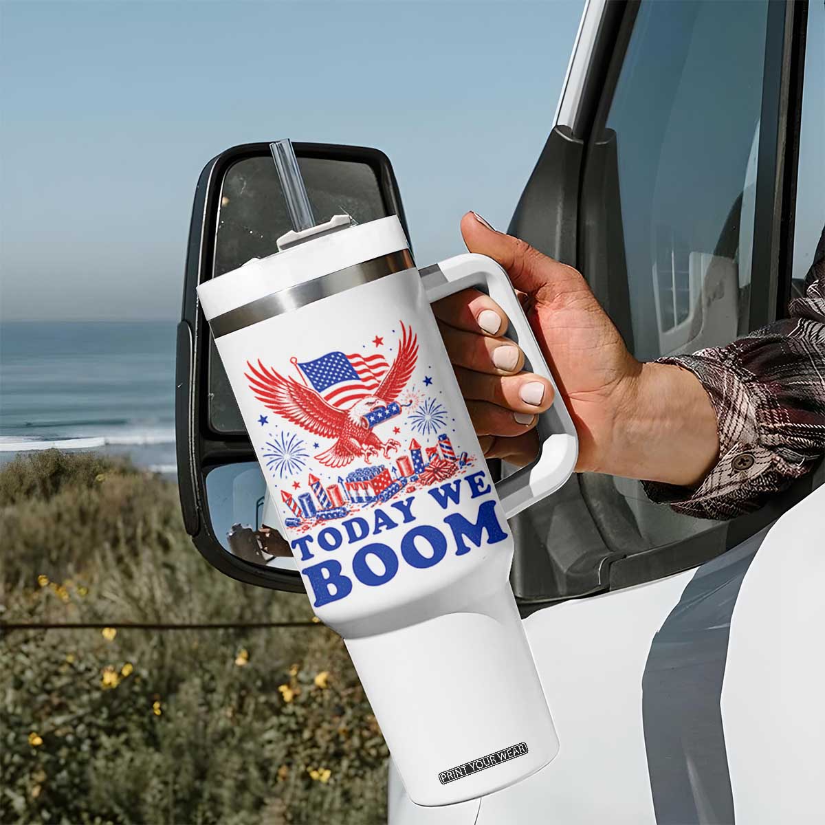 Today We Boom 4th of July Bald Eagle Fireworks Tumbler With Handle