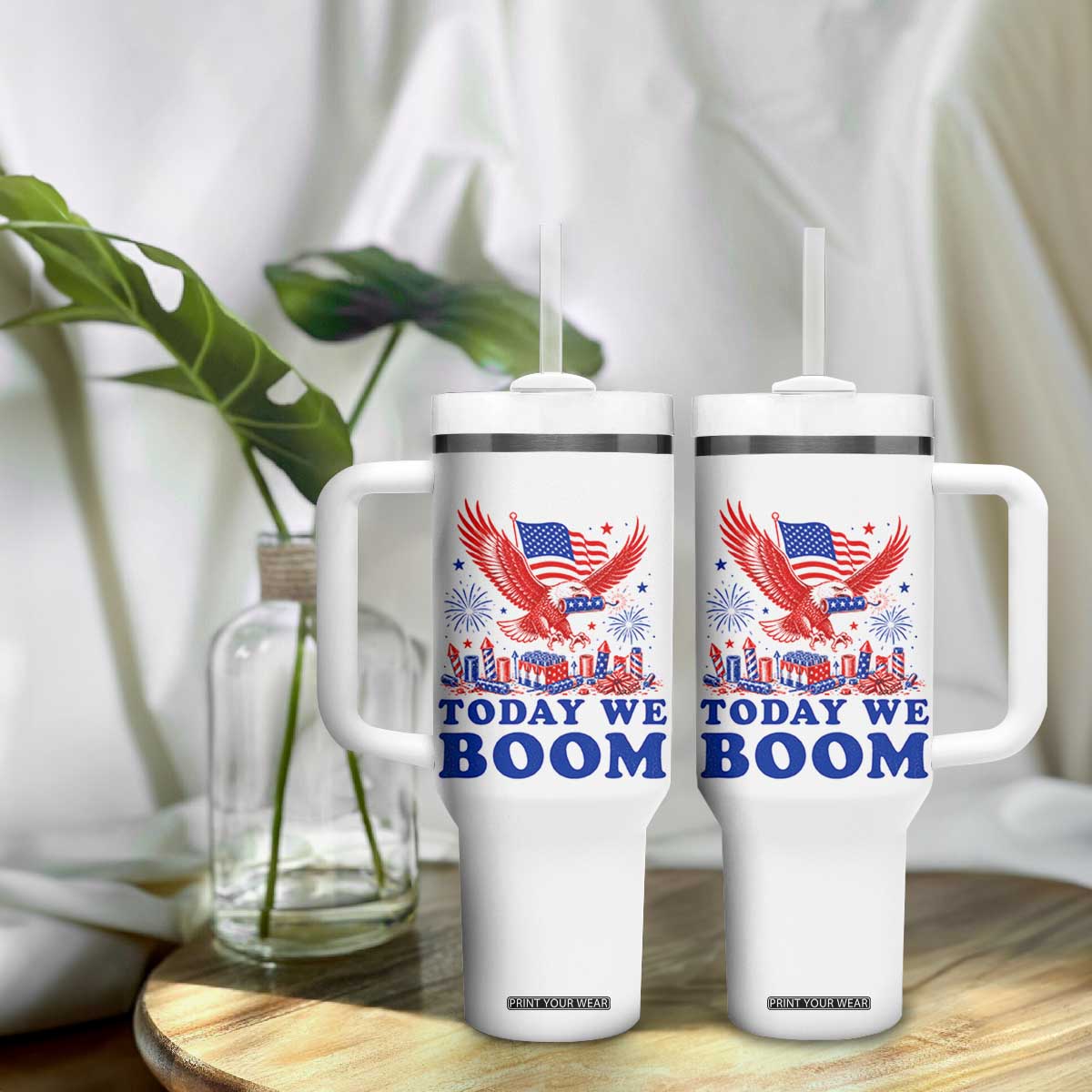 Today We Boom 4th of July Bald Eagle Fireworks Tumbler With Handle