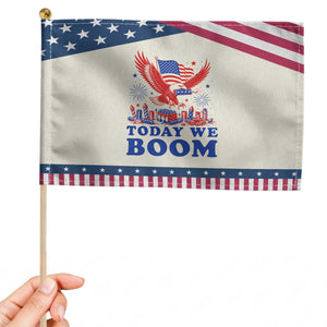 Today We Boom 4th of July Bald Eagle Fireworks Patriotic Handheld Flag TS11 Modern 8.2" × 5.5" Beige Blue Print Your Wear