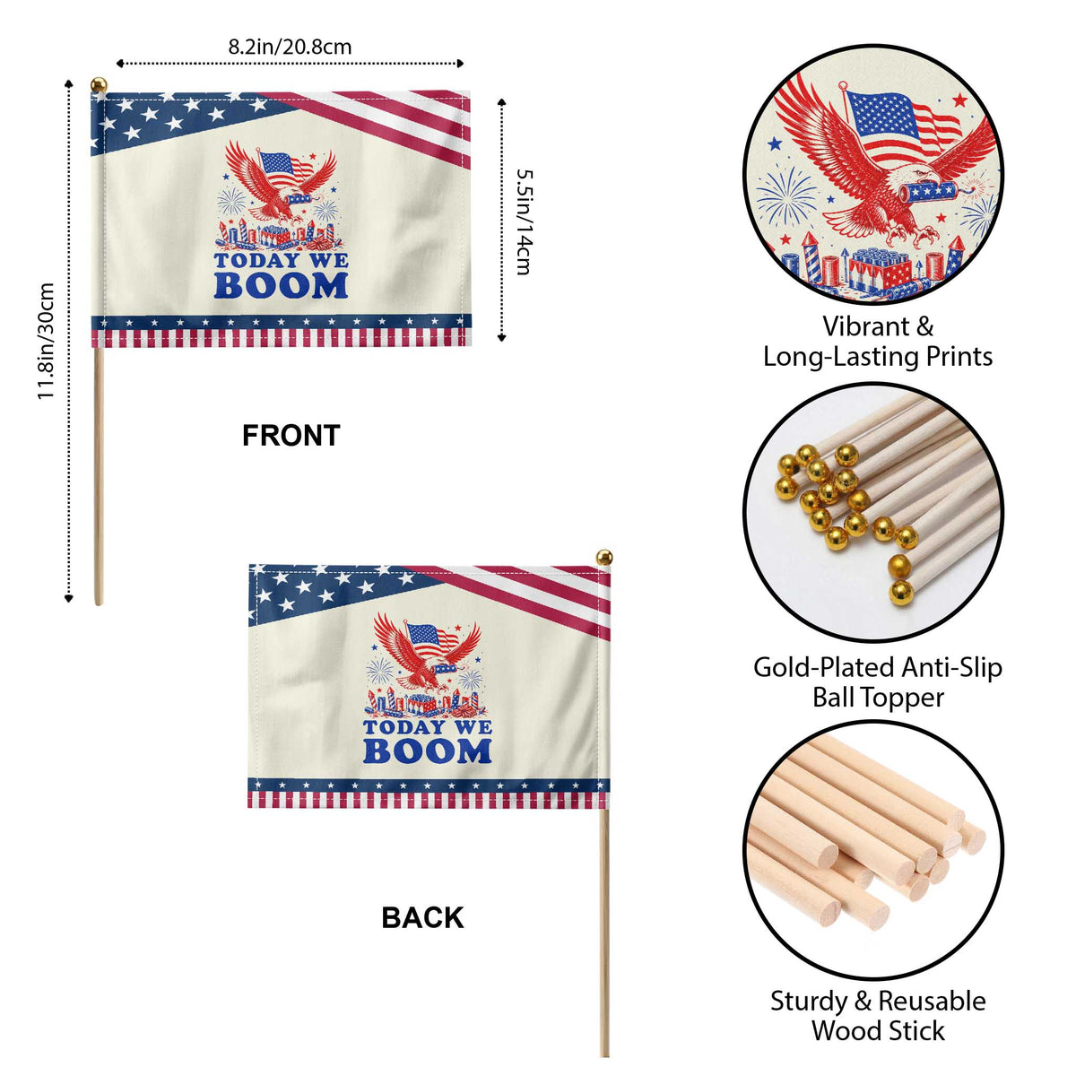 Today We Boom 4th of July Bald Eagle Fireworks Patriotic Handheld Flag TS11 Print Your Wear
