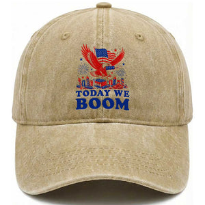 Today We Boom 4th of July Bald Eagle Fireworks Washed Cotton Baseball Cap
