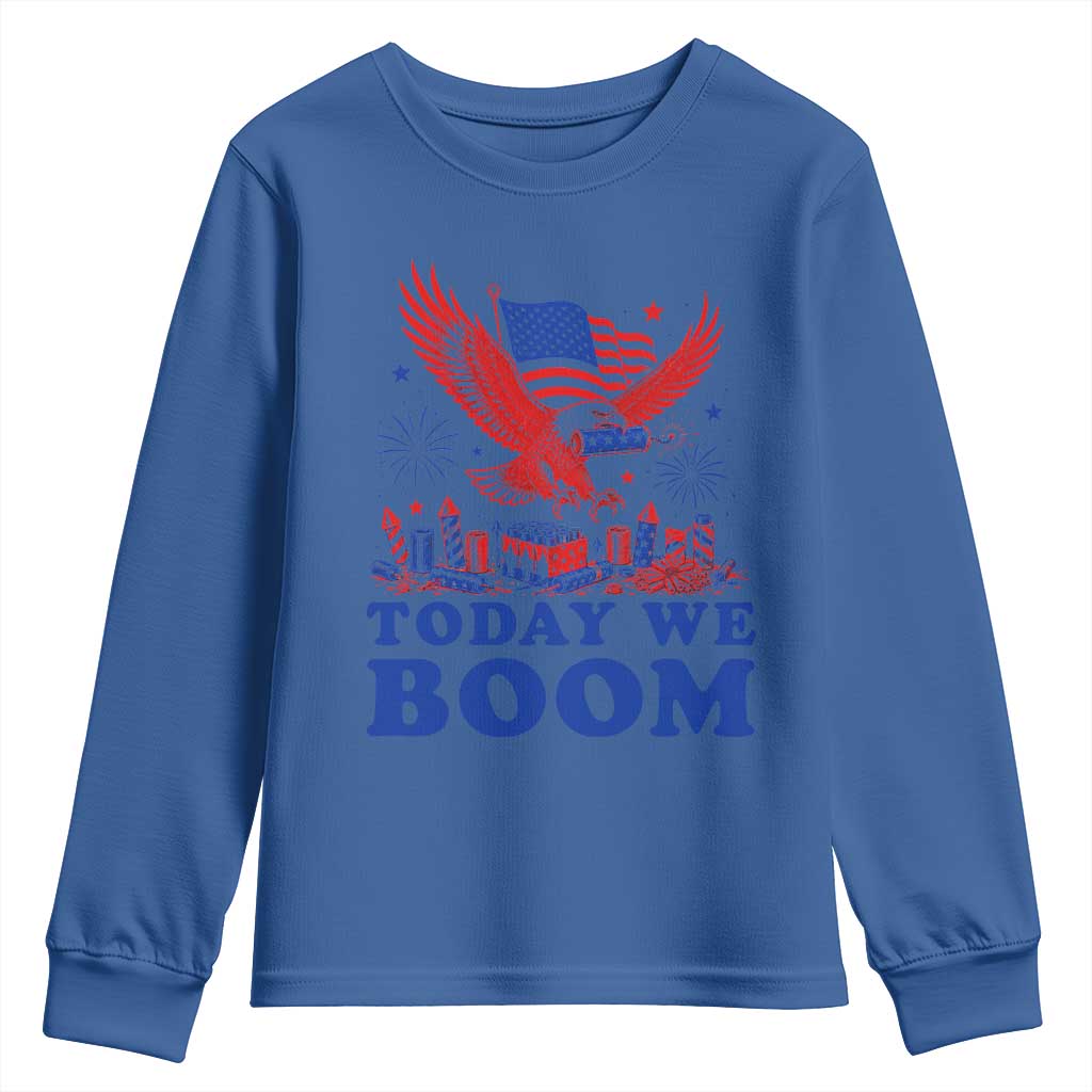 Today We Boom 4th of July Bald Eagle Fireworks Youth Sweatshirt