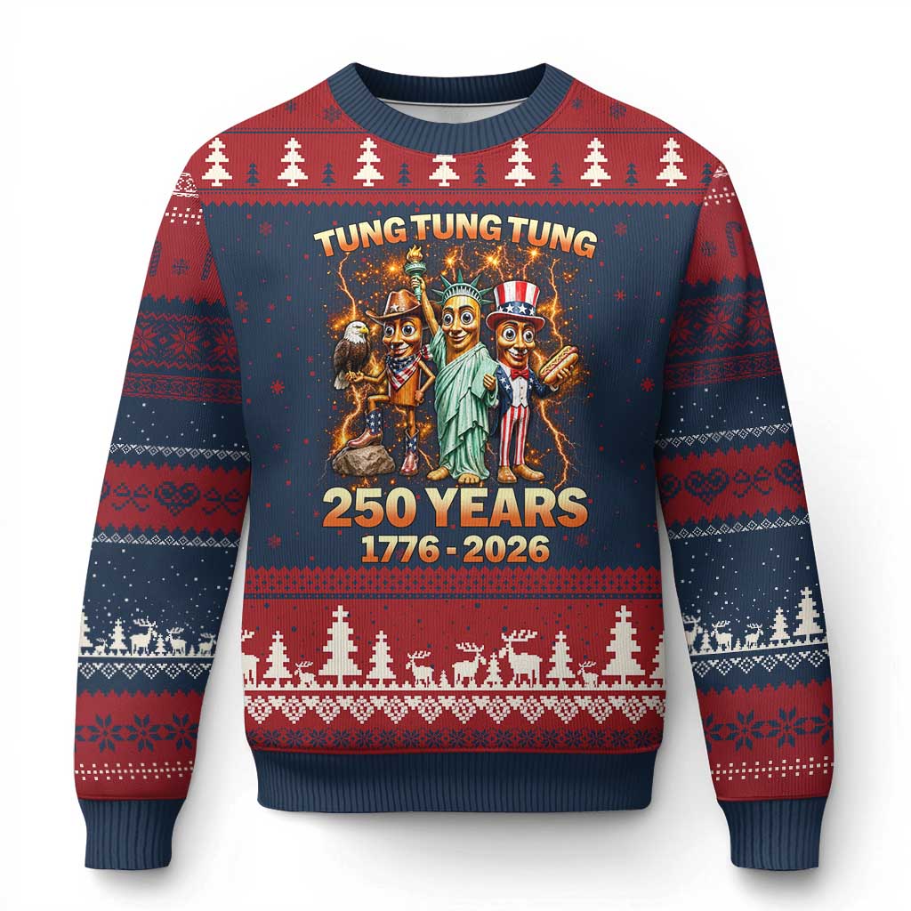 Tung Tung Tung Sahur 250 Years American Ugly Christmas Sweater Funny Brainrot Meme 4th of July TS11 Navy Red Print Your Wear